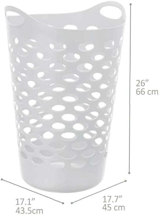 Tall Flex Laundry Basket Plastic Hamper for Clothes, Bedroom, and Storage with Handles 17.75" x 17.25" x 26", White - Image 2