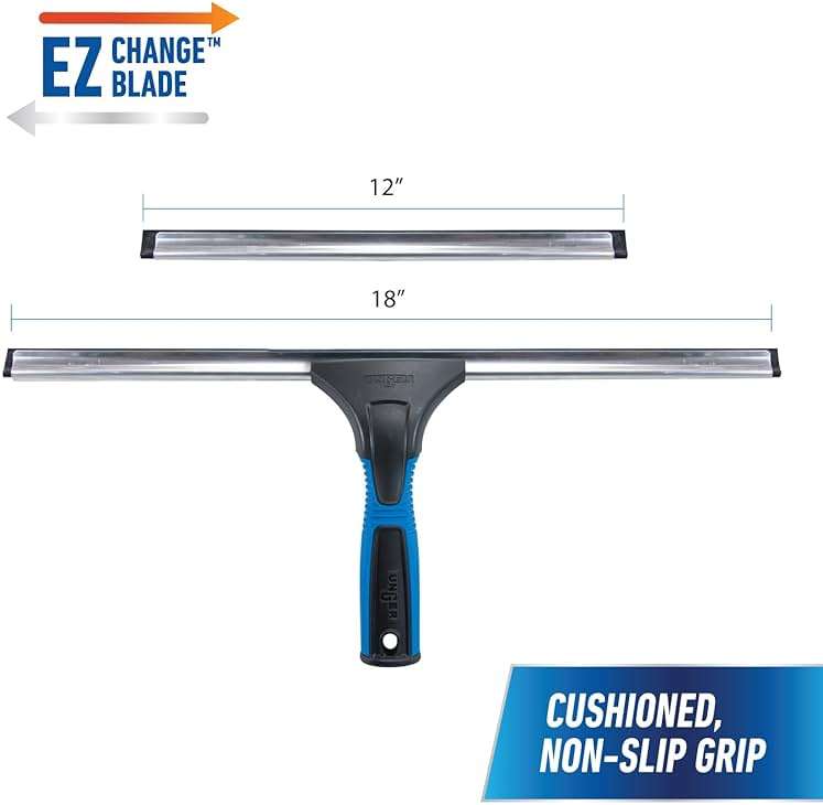 Unger Professional Connect and Clean 18” EZ Change Window and Glass Cleaning Squeegee, Large and Small Windows, Rubber Blade Tool for Streak-Free Results, Includes 12” Channel - Image 2