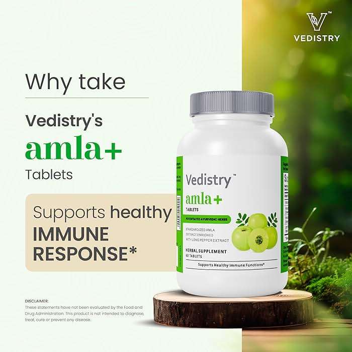 Vedistry Amla Supplement 1100mg Indian Gooseberry Tablet with Long Pepper for Immunity & Energy Herbal Supplement Rich in Vitamin C & Antioxidant for Hair Growth, Energy & Overall Wellness– 60 Tablets - Image 3