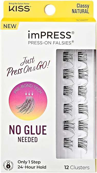Kiss Impress Falsies Press On Self Adhesive Eyelashes, 10mm-12mm Natural Volume Press On Lashes, Black, No Glue Needed, Invisible Band, 12 Lash Clusters - Classy - Image 12