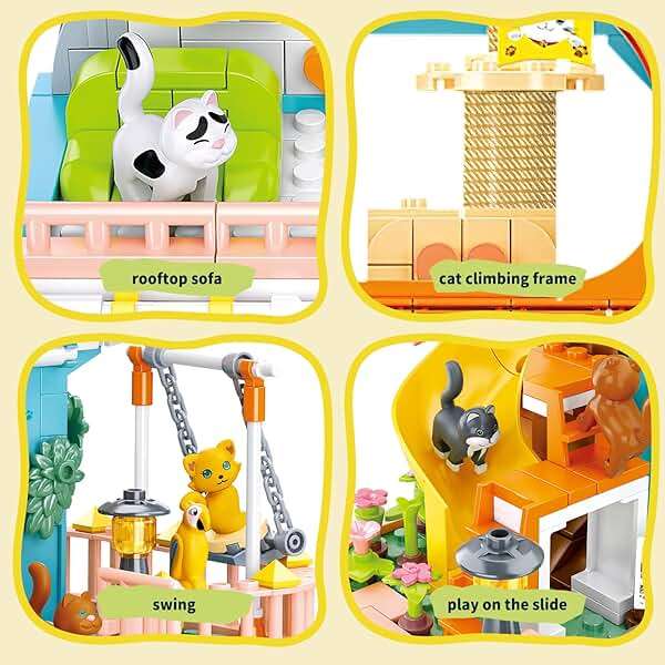 QLT QIAOLETONG Cute Cat House Toy Building Set for Girls 6-12, Compatible with Lego Friend, 521 PCS Friendship House Building Blocks Kit with Animals, Ideas Birthday Gift for Kids Boys 8-12 - Image 3