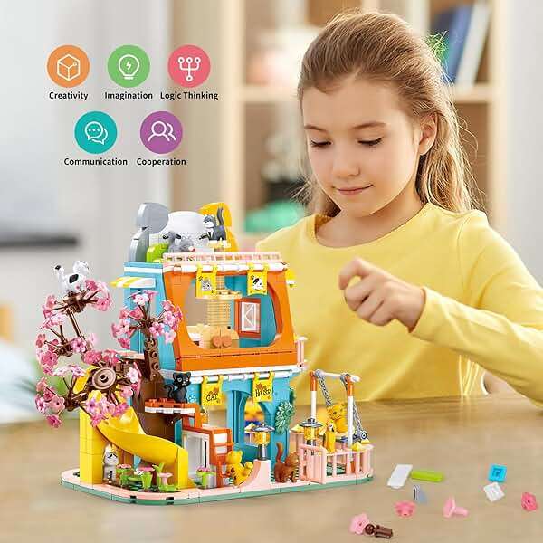 QLT QIAOLETONG Cute Cat House Toy Building Set for Girls 6-12, Compatible with Lego Friend, 521 PCS Friendship House Building Blocks Kit with Animals, Ideas Birthday Gift for Kids Boys 8-12 - Image 4