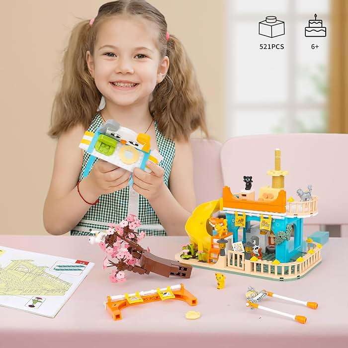 QLT QIAOLETONG Cute Cat House Toy Building Set for Girls 6-12, Compatible with Lego Friend, 521 PCS Friendship House Building Blocks Kit with Animals, Ideas Birthday Gift for Kids Boys 8-12 - Image 5