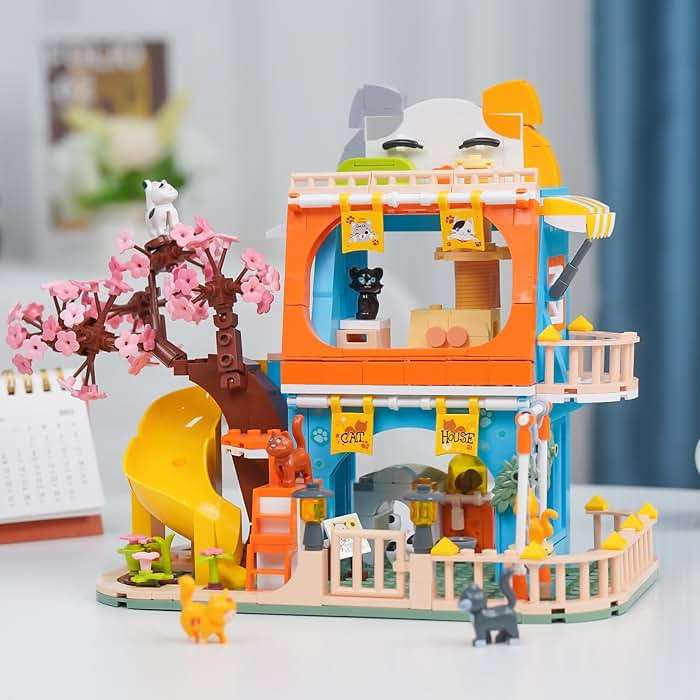 QLT QIAOLETONG Cute Cat House Toy Building Set for Girls 6-12, Compatible with Lego Friend, 521 PCS Friendship House Building Blocks Kit with Animals, Ideas Birthday Gift for Kids Boys 8-12 - Image 6