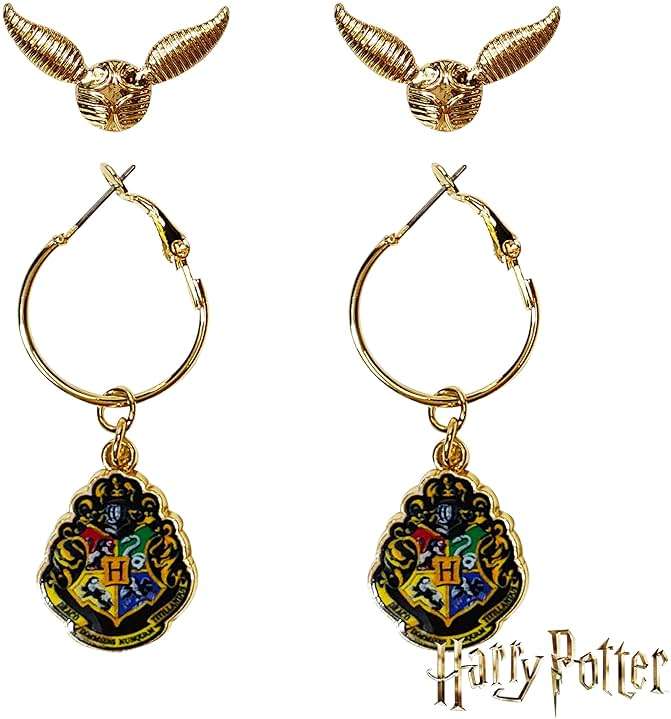 LUV HER Harry Potter Hypoallergenic Earrings for Girls, Stud & Fishhook Drop Sets with Charms One Size Fits All Jewelry for Women Accessories Ages 4+ - Image 4