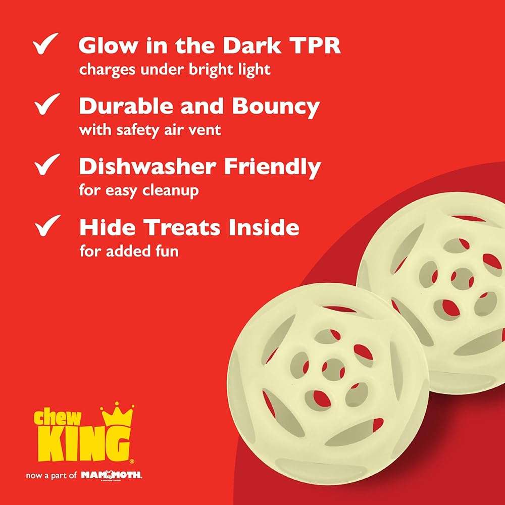 Chew King by Mammoth Glow-in-the-Dark Dog Fetch Balls (2-Pack), Lattice Rubber Fetch Toys for Night Play, High Bounce, Rechargeable Under Any Light, Large 4.5" - Image 5
