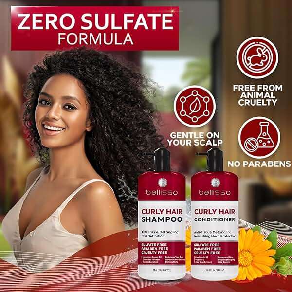 Curly Hair Shampoo and Conditioner Set - For Defining Wavy, Permed, Frizzy, Fine and Black Curls - Moisturizing, Sulfate Free Formula for Women and Men - Products are Safe for Color Treated Locks - Image 5