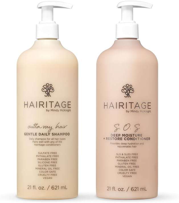 Hairitage Gentle Daily Moisture Shampoo and Conditioner Set - Split End + Bond Strengthening for Dry, Damaged Hair with Jojoba Oil - Anti-Frizz and Color Safe - Cherry + Amber Scent (21oz. 2-pack) - Image 1