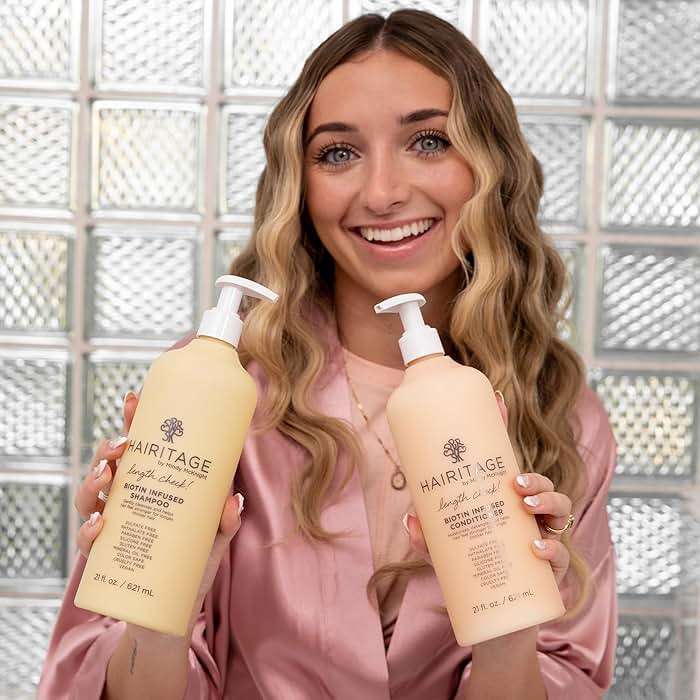 Hairitage Biotin Shampoo and Conditioner Set - Sulfate Free + Paraben Free, Color Safe, with Castor Oil for Anti-Frizz, Volume + Moisture for Women, Hydrating Repair Shampoo Conditioner - Image 4