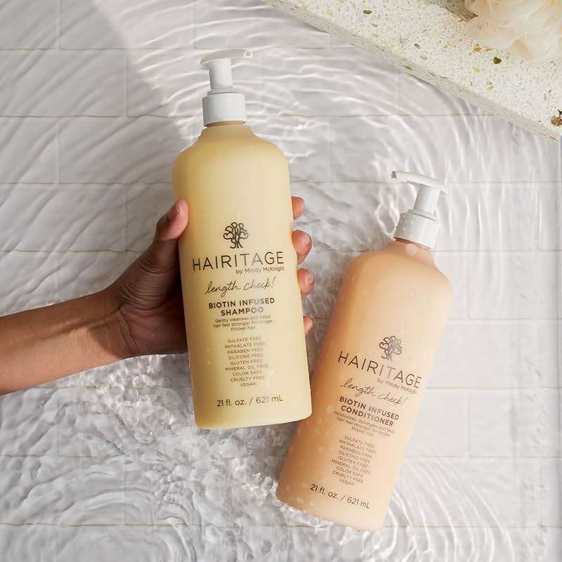 Hairitage Biotin Shampoo and Conditioner Set - Sulfate Free + Paraben Free, Color Safe, with Castor Oil for Anti-Frizz, Volume + Moisture for Women, Hydrating Repair Shampoo Conditioner - Image 5