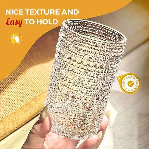 FULGNU Hobnail Drinking Glasses Set of 12, 11.8 oz Vintage Glasses Drinking Set & 10 oz Cocktail Glasses Set, Embossed Glass Cups for Kitchen, Beer, Juice, Cocktail, Whiskey, Milk - Image 3