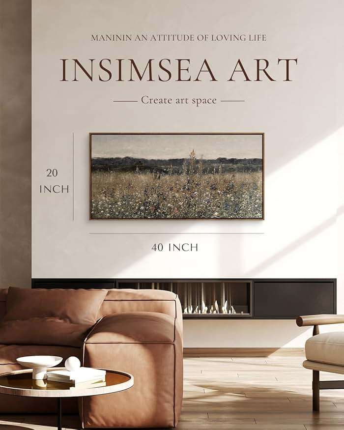 InSimSea Extra Large Framed Vintage Wall Art, Living Room Country Farmhouse Decor, Flower Meadow Landscape Paintings, Canvas Prints, Retro Scenery Long Pictures for Bedroom Above of Bed,20x40inch - Image 2