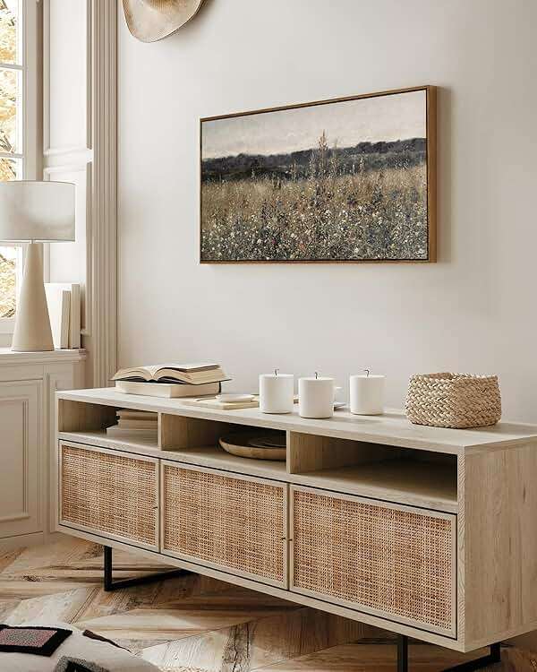 InSimSea Extra Large Framed Vintage Wall Art, Living Room Country Farmhouse Decor, Flower Meadow Landscape Paintings, Canvas Prints, Retro Scenery Long Pictures for Bedroom Above of Bed,20x40inch - Image 4