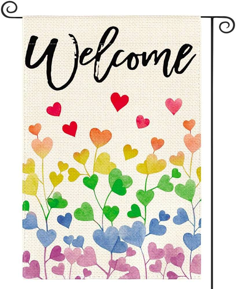 AVOIN colorlife Love Hearts Rainbow Pride Garden Flag 12x18 Inch Double Sided, LGBTQ+ Community Progress Equality Welcome Yard Outdoor Flag - Image 1