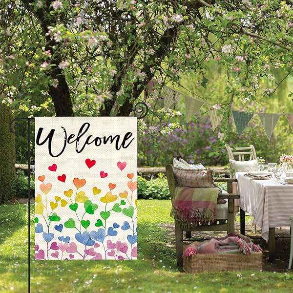 AVOIN colorlife Love Hearts Rainbow Pride Garden Flag 12x18 Inch Double Sided, LGBTQ+ Community Progress Equality Welcome Yard Outdoor Flag - Image 2