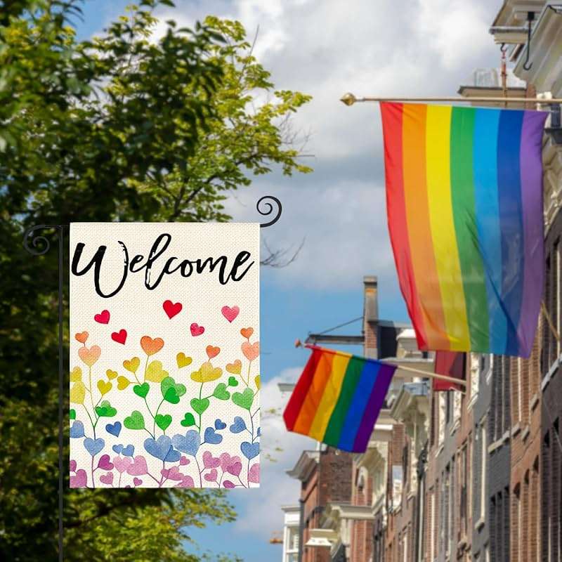 AVOIN colorlife Love Hearts Rainbow Pride Garden Flag 12x18 Inch Double Sided, LGBTQ+ Community Progress Equality Welcome Yard Outdoor Flag - Image 3