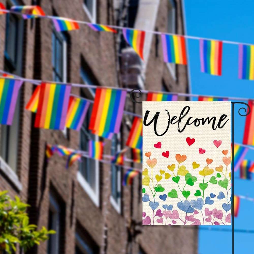 AVOIN colorlife Love Hearts Rainbow Pride Garden Flag 12x18 Inch Double Sided, LGBTQ+ Community Progress Equality Welcome Yard Outdoor Flag - Image 4