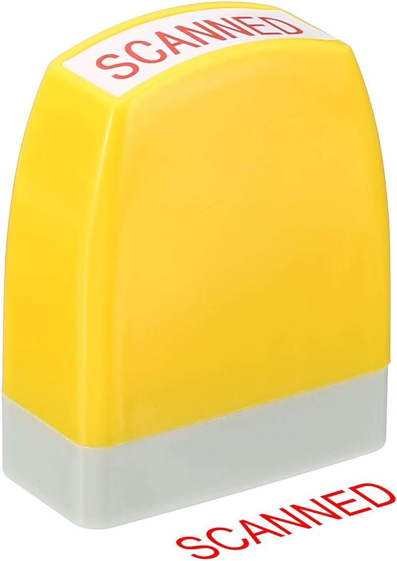 PATIKIL Scanned Notice Stamp Self Inking, Red Ink Office Stamps Pre Inked Message Stamp Refillable Business Stamp, Yellow - Image 1