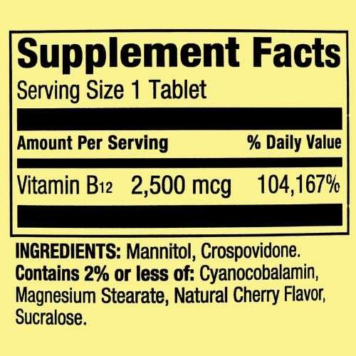 Generic Spring Valley, Vitamin B12 2500 mcg, B12 Quick-Dissolve Cherry Flavor Tablets Dietary Supplement, Vitamin B12, 120 Count + DRI Store +Sticker - Image 2