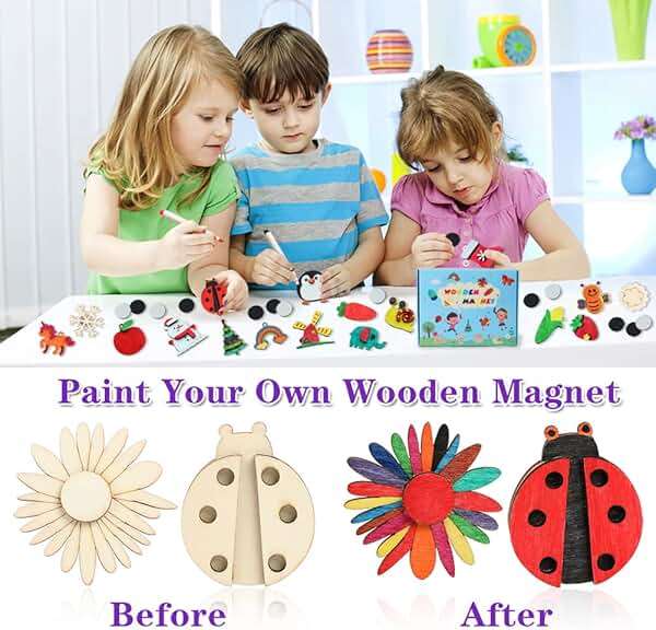 Worgree DIY Wooden Magnets, 36 pcs Wooden Art Craft Supplies Painting Kit for Kids Party Favors for Boys Girls Ages 4-8 8-12 Birthday Easter Crafts Gifts Toys Basket Goodie Bag Stuffers - Image 4