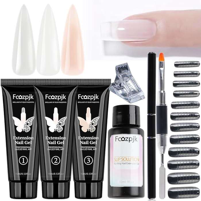 Fcozpjk Poly Extension Gel Nail Kit, Clear White Pink With Slip Solution Dual Builder Nail Forms, Clips for Poly Gel, Starter Kit for Home Manicure Set, Nude - Image 1