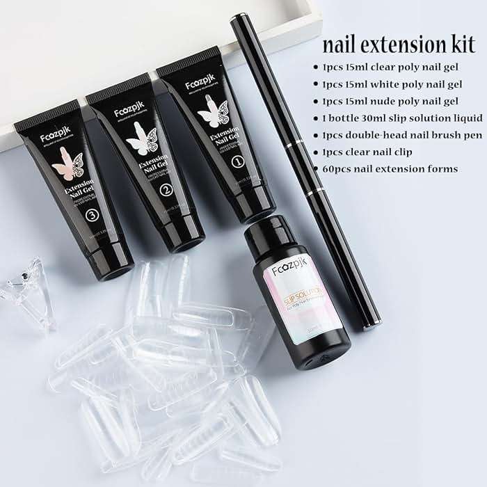 Fcozpjk Poly Extension Gel Nail Kit, Clear White Pink With Slip Solution Dual Builder Nail Forms, Clips for Poly Gel, Starter Kit for Home Manicure Set, Nude - Image 2
