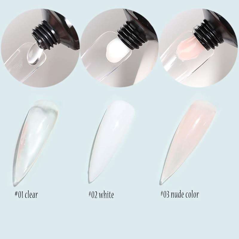 Fcozpjk Poly Extension Gel Nail Kit, Clear White Pink With Slip Solution Dual Builder Nail Forms, Clips for Poly Gel, Starter Kit for Home Manicure Set, Nude - Image 3