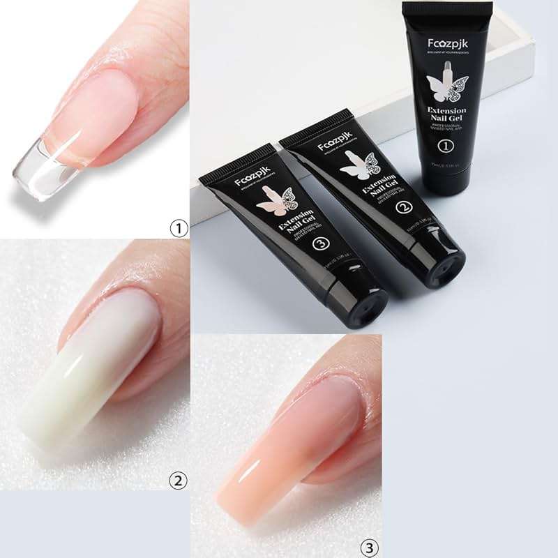 Fcozpjk Poly Extension Gel Nail Kit, Clear White Pink With Slip Solution Dual Builder Nail Forms, Clips for Poly Gel, Starter Kit for Home Manicure Set, Nude - Image 5