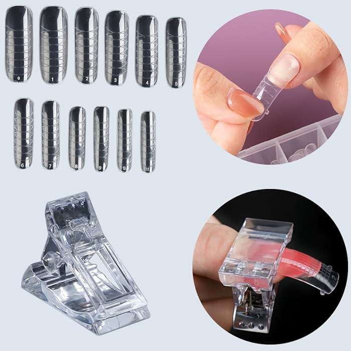 Fcozpjk Poly Extension Gel Nail Kit, Clear White Pink With Slip Solution Dual Builder Nail Forms, Clips for Poly Gel, Starter Kit for Home Manicure Set, Nude - Image 6