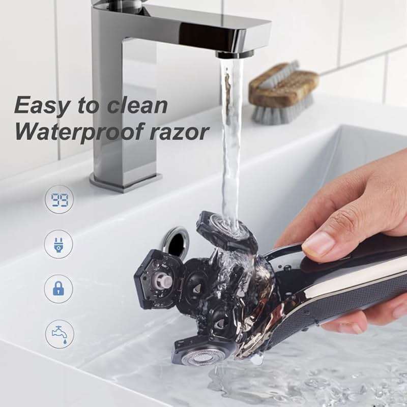 Electric Razor for Men Shaver Rechargeable Waterproof Rotary for Shaving with Nose Trimmer Sideburns Trimmer Face Cleaning Brush - Image 3
