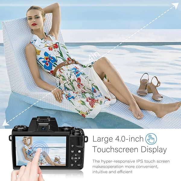 Saneen Digital Camera for Photography, 4K 64MP WiFi Touch Screen Vlogging Camera with Flash, 32GB Micro Card, Lens Hood, 3000mAH Battery, Front and Rear Cameras, 4″Big Screen, Hot Shoe Interface-Black - Image 3