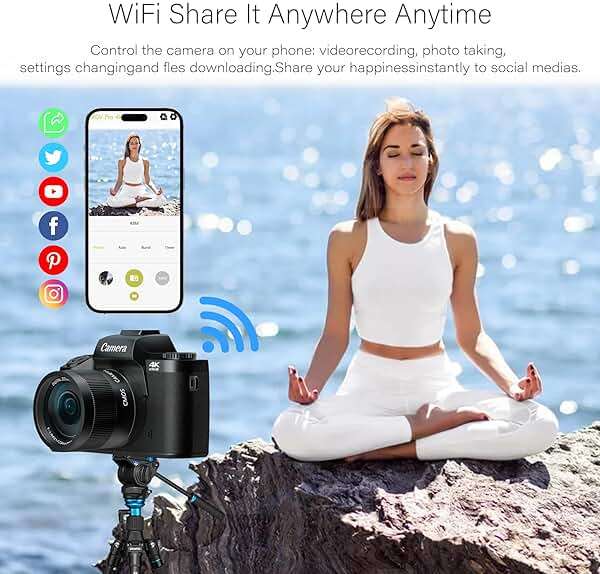 Saneen Digital Camera for Photography, 4K 64MP WiFi Touch Screen Vlogging Camera with Flash, 32GB Micro Card, Lens Hood, 3000mAH Battery, Front and Rear Cameras, 4″Big Screen, Hot Shoe Interface-Black - Image 4