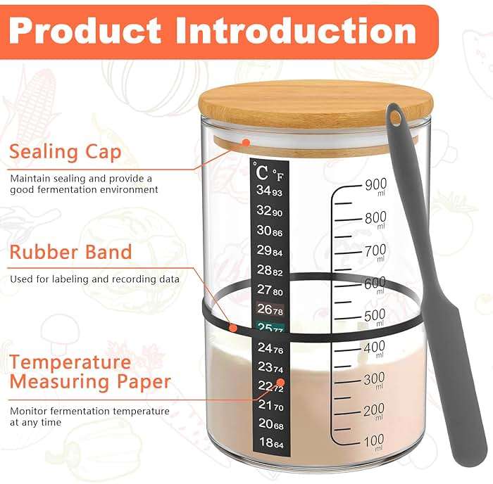30.4oz Sourdough Starter Jar Kit, Reusable Sourdough Starter Jar, Easy DIY Breadmaking Kit with Thermometer, Silicone Scraper, Cloth Cover and Lid for Homemade Bread, 23.00 * 16.00 * 13.00cm, Clear - Image 4