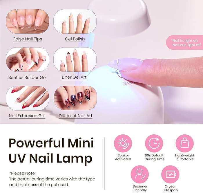 Beetles Tipex Instant Apex Nail Tips Kit, Medium Almond, 224PCS 16 Sizes 00-14, No Builder Gel Needed, 20g Solid Nail Glue, Mini UV Lamp - Image 5