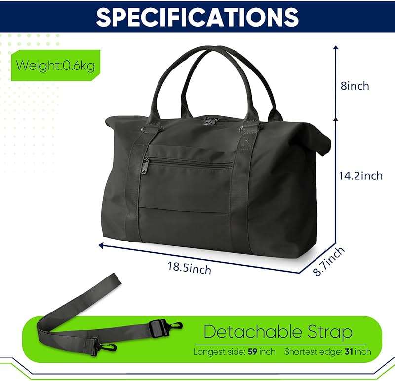 Travel Duffle Bag, Weekender Travel Bag Men Small Gym Bag for Women, Hospital Bag for Labor and Delivery, Overnight Bag Luggage Bag with Trolley Sleeve, Airplane Travel Essentials for Flying(Black) - Image 3