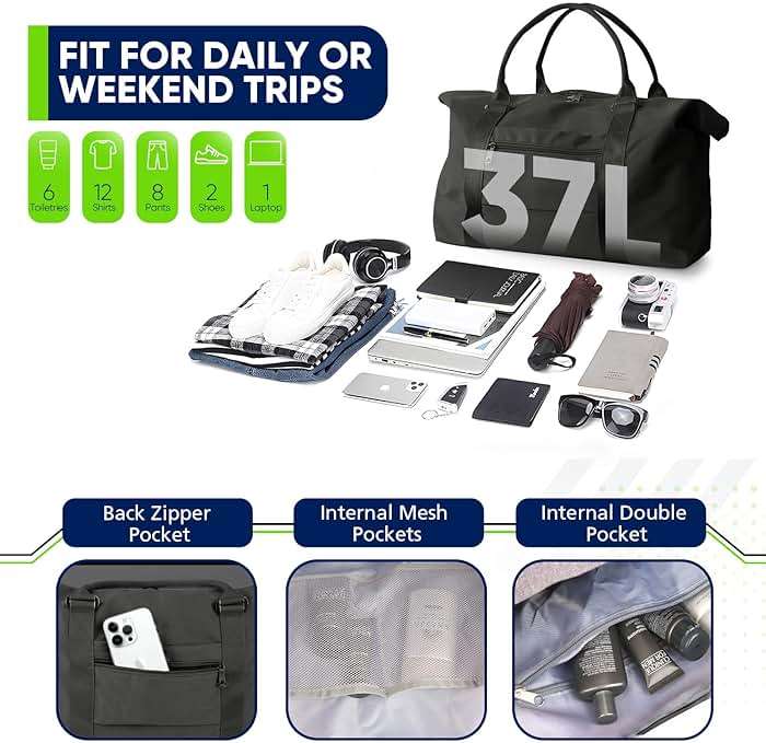 Travel Duffle Bag, Weekender Travel Bag Men Small Gym Bag for Women, Hospital Bag for Labor and Delivery, Overnight Bag Luggage Bag with Trolley Sleeve, Airplane Travel Essentials for Flying(Black) - Image 6