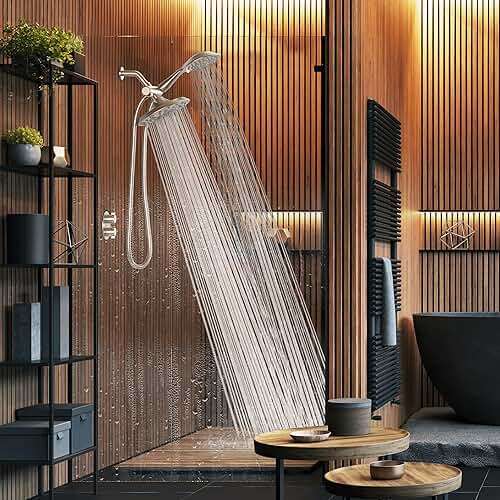 SparkPod Dual Shower Head - 8'' High Pressure 55-Mode Rain Shower Heads with Handheld Spray Combo - Rainfall, Handheld & Dual Mode - Easy Install 3-Way Showerhead with Hose & Holder (Brushed Nickel) - Image 1