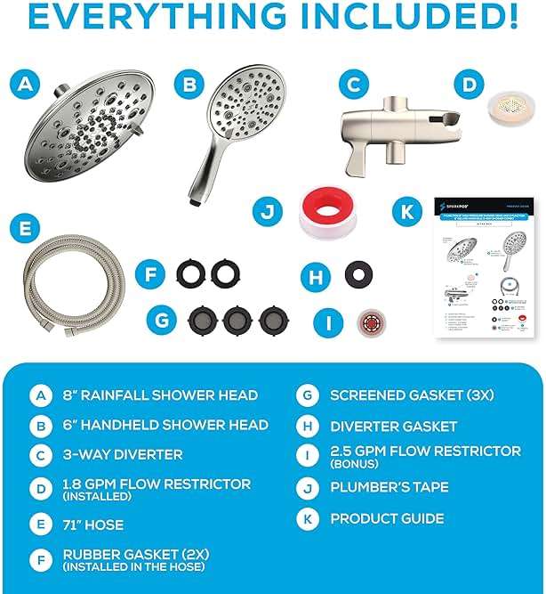 SparkPod Dual Shower Head - 8'' High Pressure 55-Mode Rain Shower Heads with Handheld Spray Combo - Rainfall, Handheld & Dual Mode - Easy Install 3-Way Showerhead with Hose & Holder (Brushed Nickel) - Image 7