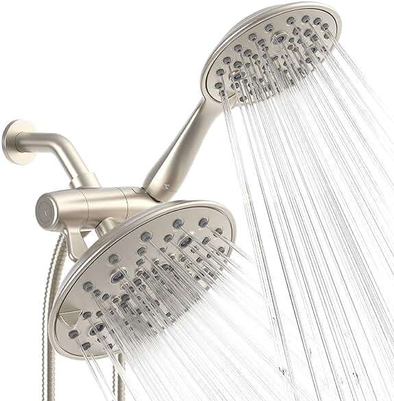 SparkPod Dual Shower Head - 8'' High Pressure 55-Mode Rain Shower Heads with Handheld Spray Combo - Rainfall, Handheld & Dual Mode - Easy Install 3-Way Showerhead with Hose & Holder (Brushed Nickel) - Image 9