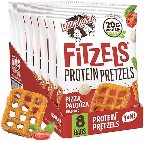 Lenny & Larry's FITZELS Protein Pretzels (Pizza Palooza) 8 Individual Bags 3 oz Each – High Protein Snacks with 20g of Plant Based Protein – Healthy Vegan Pretzels – Delicious Salty Taste - Image 1