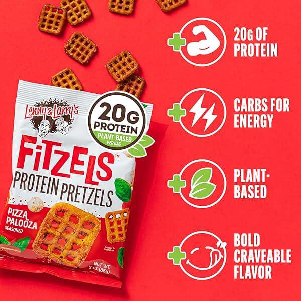 Lenny & Larry's FITZELS Protein Pretzels (Pizza Palooza) 8 Individual Bags 3 oz Each – High Protein Snacks with 20g of Plant Based Protein – Healthy Vegan Pretzels – Delicious Salty Taste - Image 4