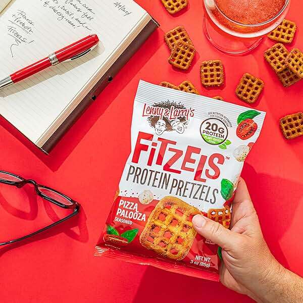 Lenny & Larry's FITZELS Protein Pretzels (Pizza Palooza) 8 Individual Bags 3 oz Each – High Protein Snacks with 20g of Plant Based Protein – Healthy Vegan Pretzels – Delicious Salty Taste - Image 5