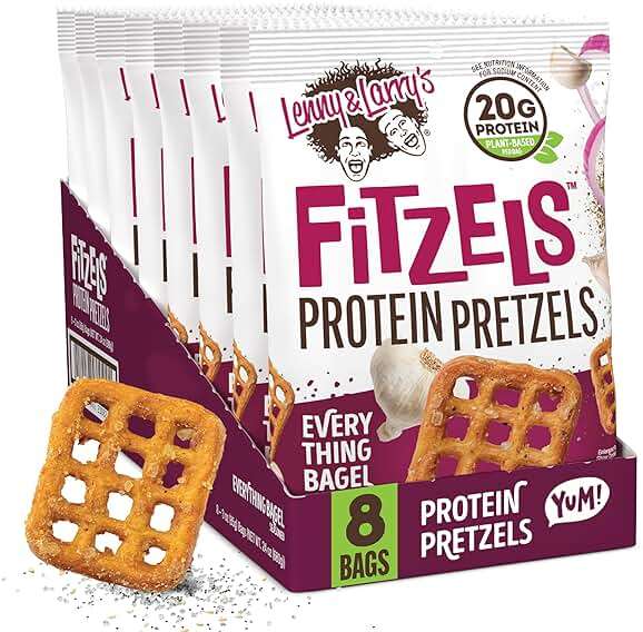 Lenny & Larry's FITZELS Protein Pretzels (Everything Bagel) 8 Individual Bags 3 oz Each – High Protein Snacks with 20g of Plant Based Protein – Healthy Vegan Pretzels – Delicious Salty Taste - Image 1