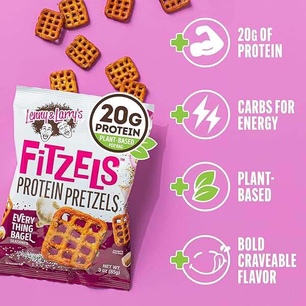 Lenny & Larry's FITZELS Protein Pretzels (Everything Bagel) 8 Individual Bags 3 oz Each – High Protein Snacks with 20g of Plant Based Protein – Healthy Vegan Pretzels – Delicious Salty Taste - Image 4