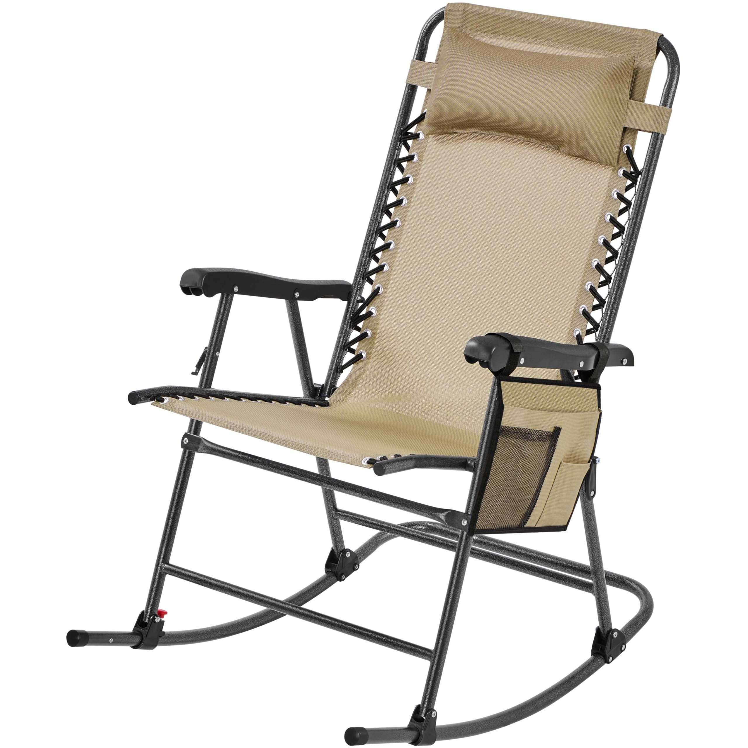 Yaheetech 26in Rocking Chair Outdoor Zero Gravity Folding Chairs Rocking Chairs Foldable Outdoor Reclining Lounge Chair for Outside Lawn with Cupholder/Pillow Ergonomic Design for Rest, Beige - Image 1