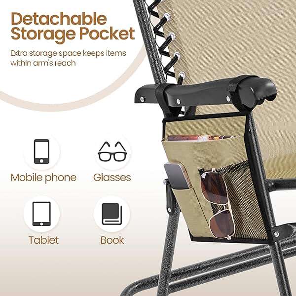 Yaheetech 26in Rocking Chair Outdoor Zero Gravity Folding Chairs Rocking Chairs Foldable Outdoor Reclining Lounge Chair for Outside Lawn with Cupholder/Pillow Ergonomic Design for Rest, Beige - Image 5