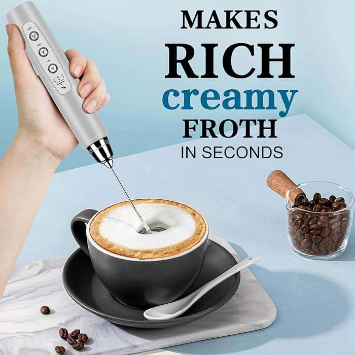 BSRGMS Milk Frother Handheld for Coffee, Electric Whisk 3 Speed Adjustable, Drink Mixer with Stainless 3 Whisks, Rechargeable Hand Frother Wand, Foam Maker for Latte Cappuccino Matcha Egg Silver - Image 5