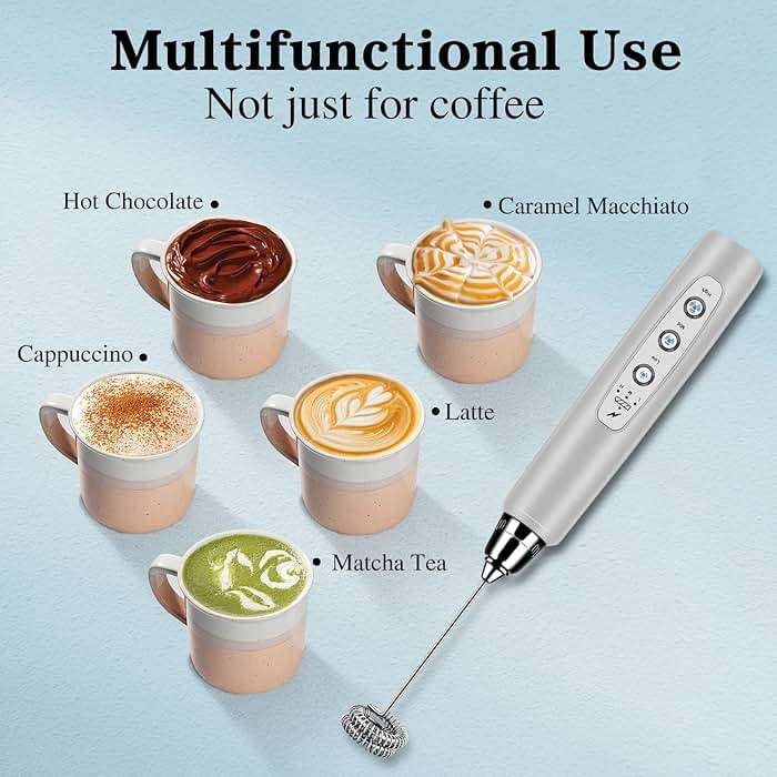 BSRGMS Milk Frother Handheld for Coffee, Electric Whisk 3 Speed Adjustable, Drink Mixer with Stainless 3 Whisks, Rechargeable Hand Frother Wand, Foam Maker for Latte Cappuccino Matcha Egg Silver - Image 7