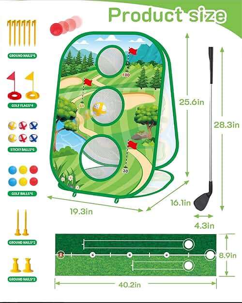 4-In-1 Kids Sticky Golf Games Set With Club, Golf Putting Practice Mat,3-Sided Golf Chipping Net, Multiple Game Modes, Golf Cornhole Board Set, Indoor & Outdoor Golf Practice For Kids & Adults - Image 2