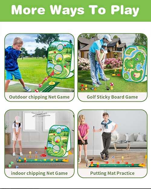 4-In-1 Kids Sticky Golf Games Set With Club, Golf Putting Practice Mat,3-Sided Golf Chipping Net, Multiple Game Modes, Golf Cornhole Board Set, Indoor & Outdoor Golf Practice For Kids & Adults - Image 3